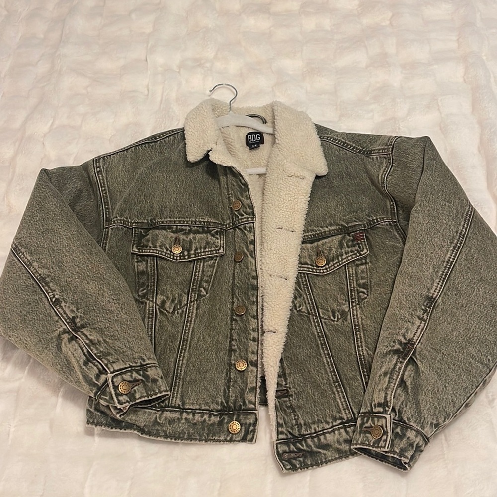 Worn once, Urban Outfitters oversized fuzzy jean jacket, size small